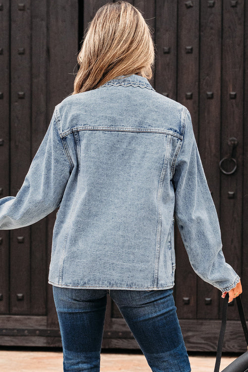 Brooklyn Scallop Trim Button Up Denim Jacket-1