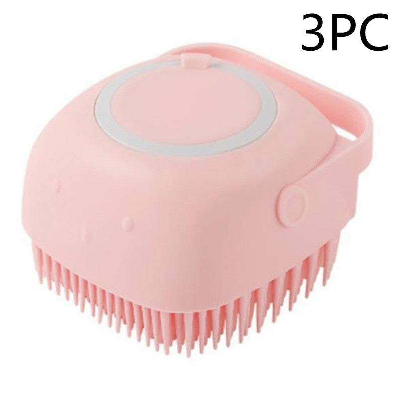 Pink silicone scrubber with bristles on a white background, labeled '3PC'.