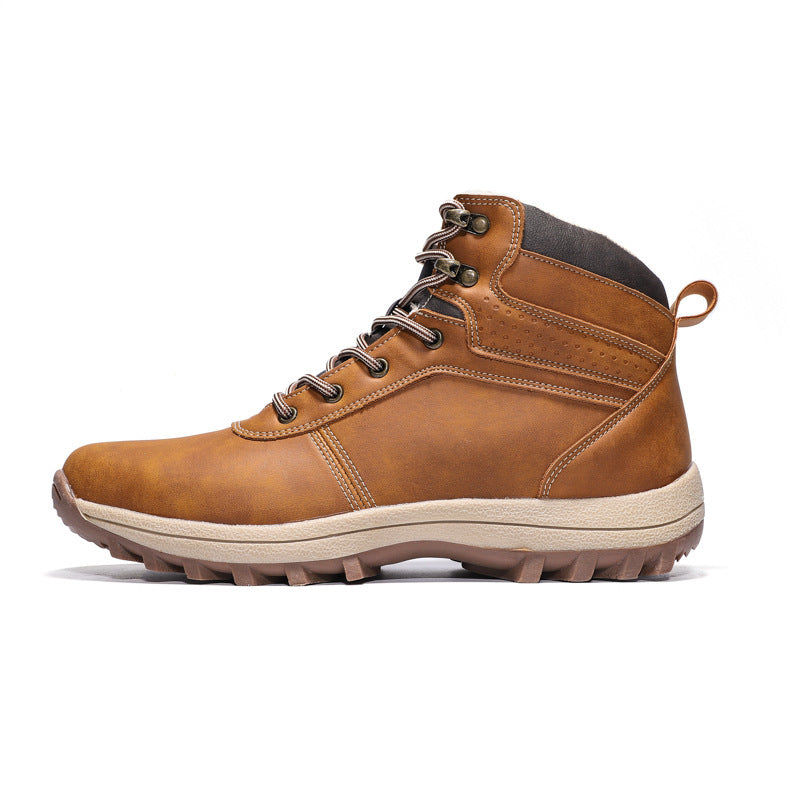 Brown hiking boot on a white background