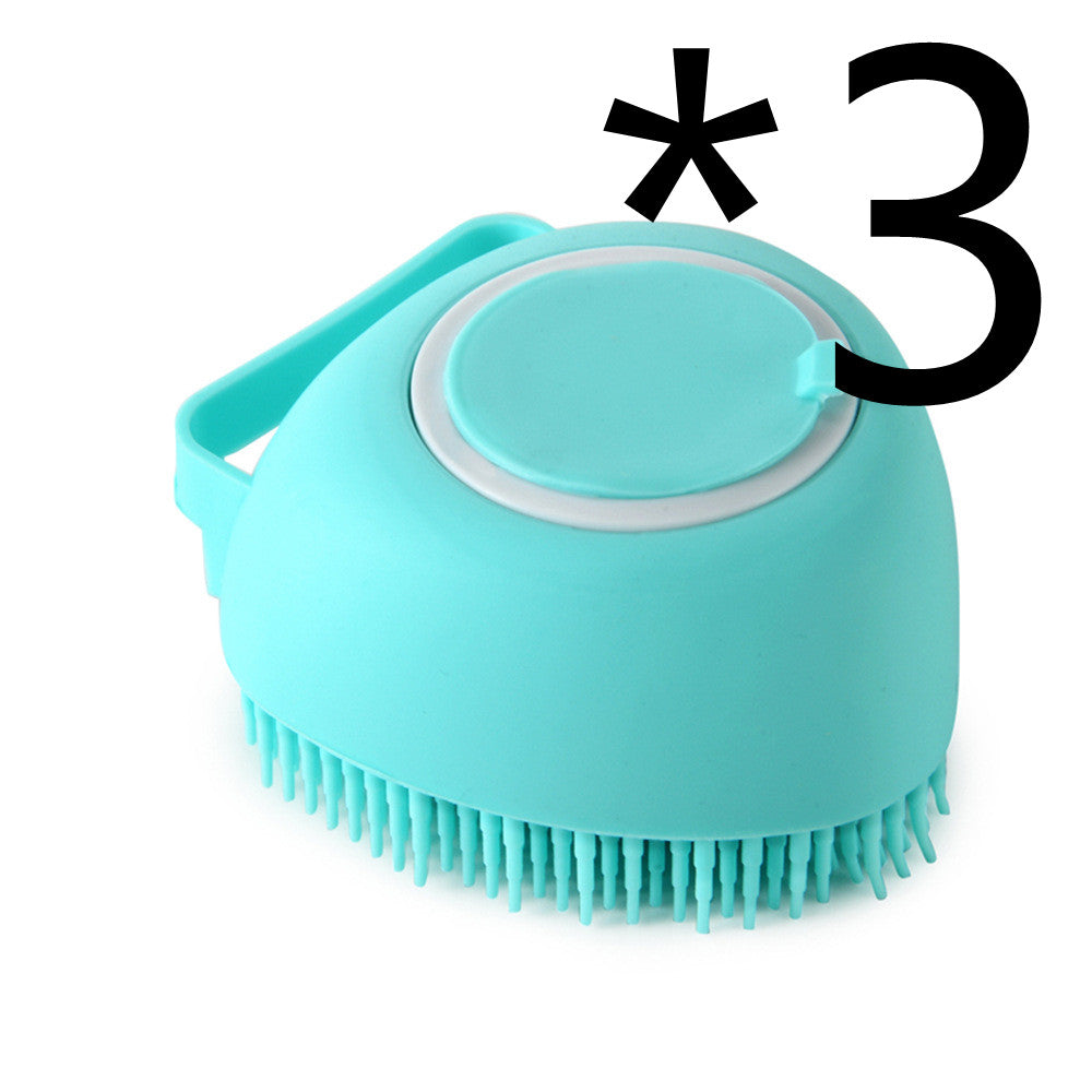 Turquoise silicone scrubber with bristles on a white background
