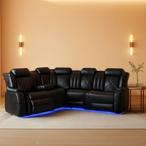 Black Leather Power Recliner Living Room Set With Cup Holders-0