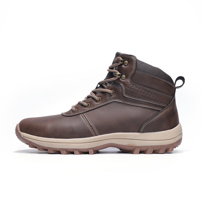 Brown high-top sneaker with green sole on a white background