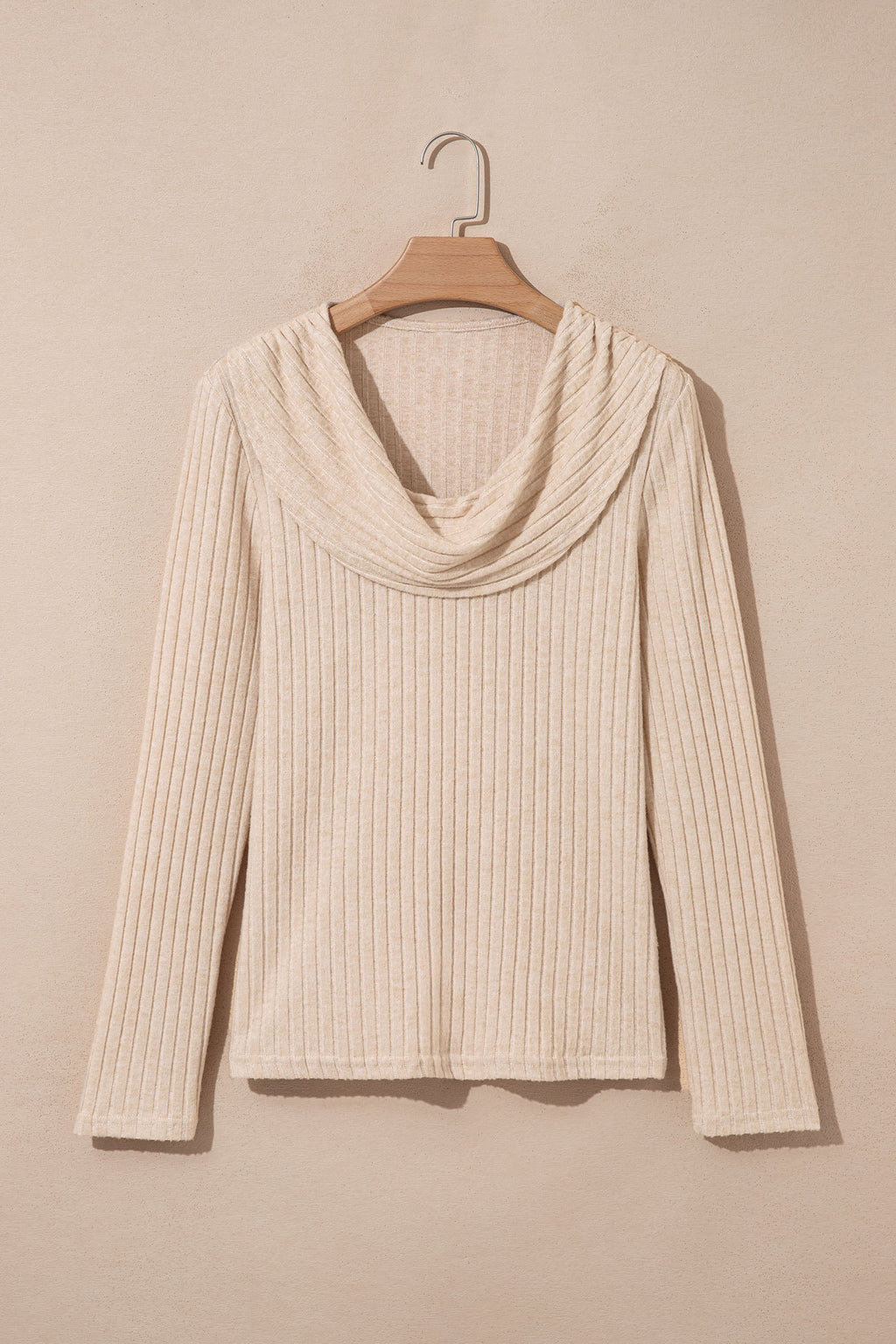 Martha Ribbed Knit Cowl Long Sleeve Top-3
