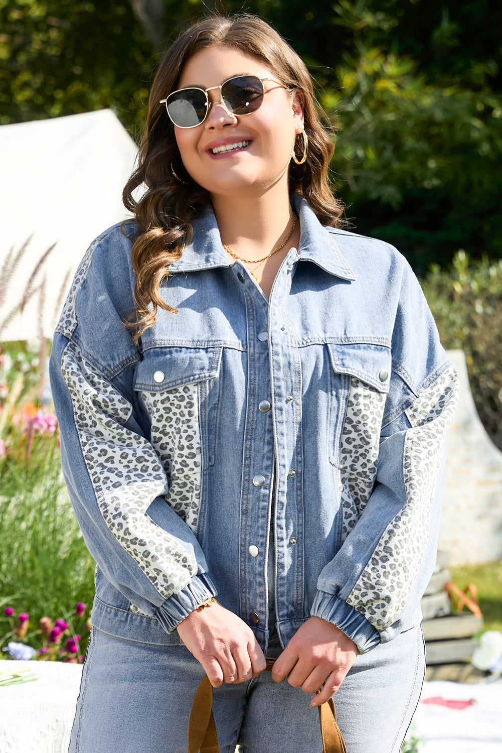 Miriam Plus Size Leopard Patchwork Denim Jacket-2