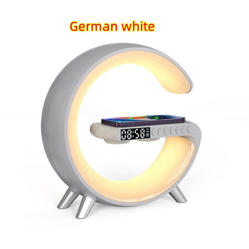 Moon-shaped night light with digital display on a white background, labeled 'German white'.