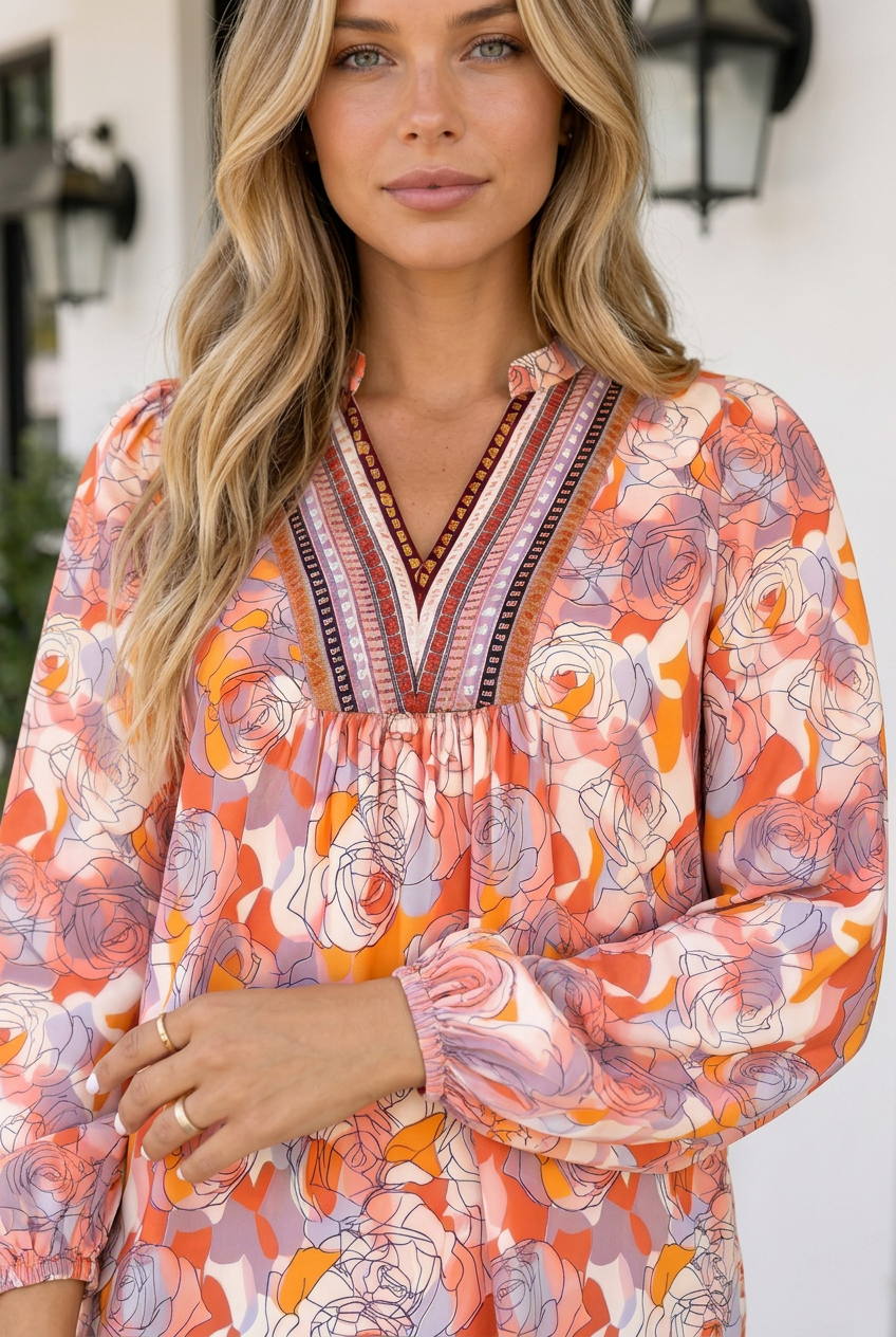 Lillian Sleeve Shift Blouse Long Sleeve Top-3