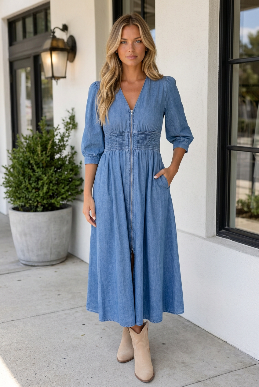Georgette Zipper Midi Dress-3