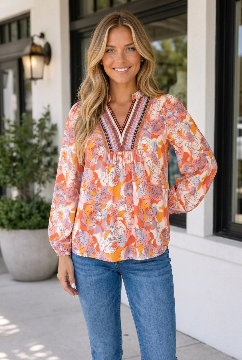 Lillian Sleeve Shift Blouse Long Sleeve Top-0