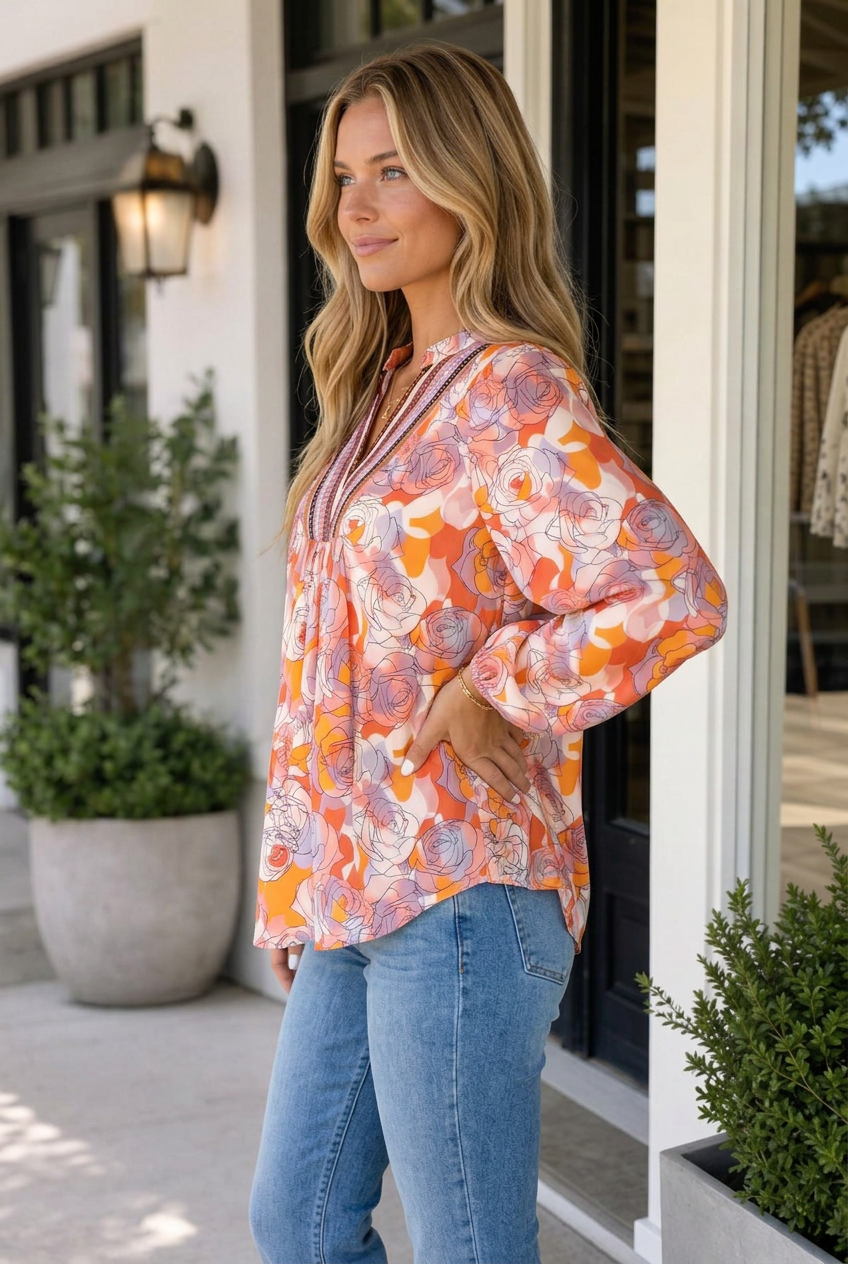 Lillian Sleeve Shift Blouse Long Sleeve Top-2