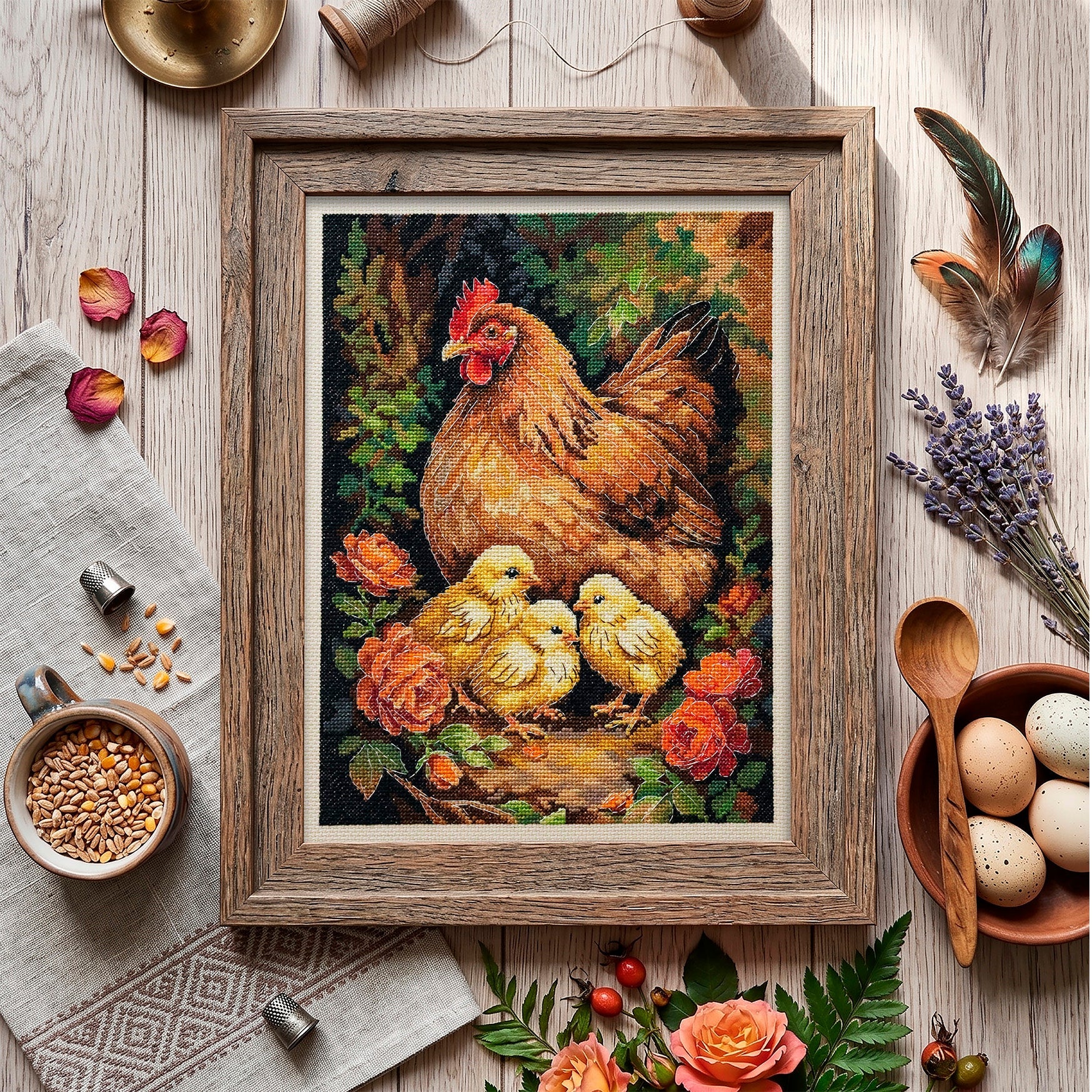 Cross-stitch kit - Hen in the Yard AH-326-1