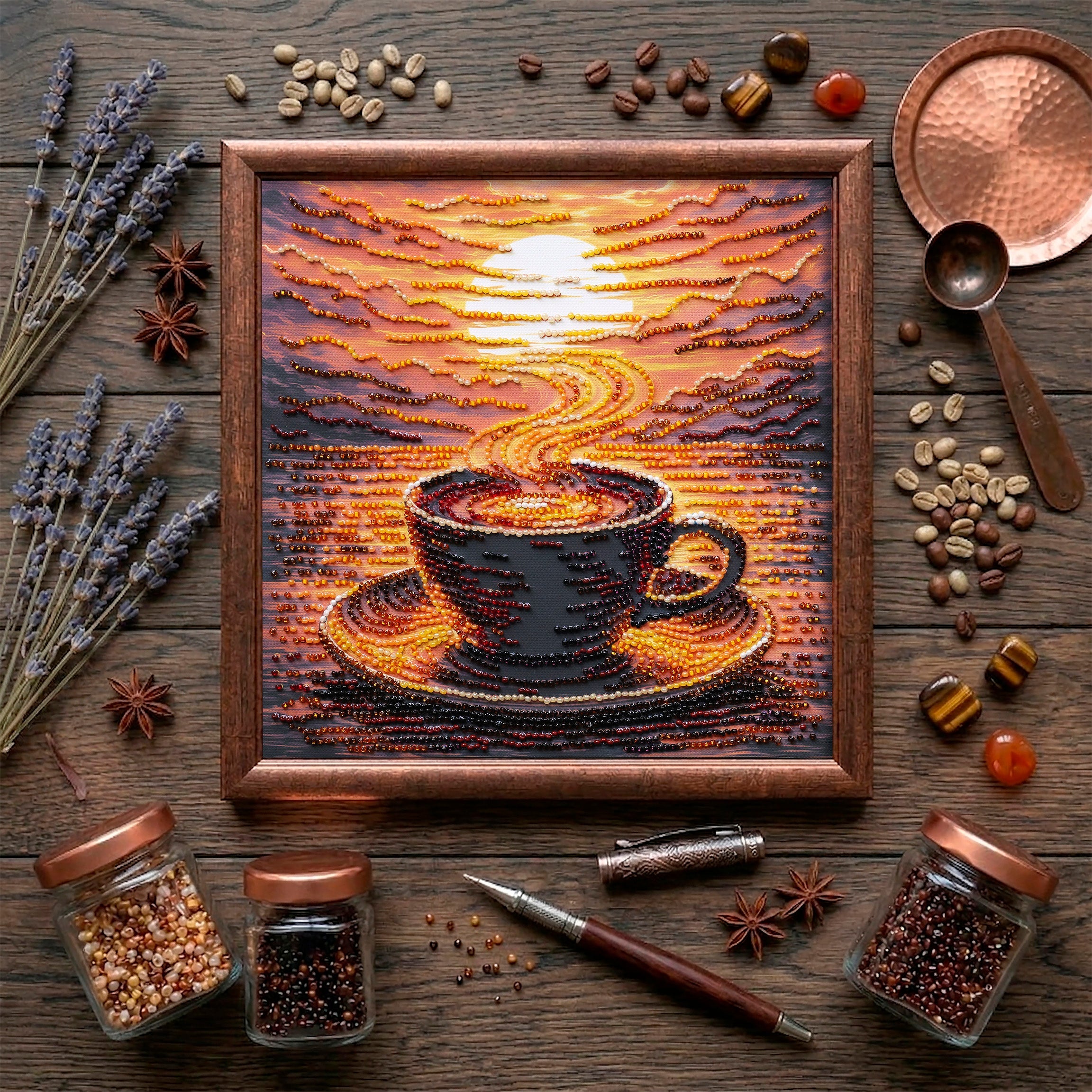 Mid-sized bead embroidery kit - Fragrant Coffee AMB-144-1