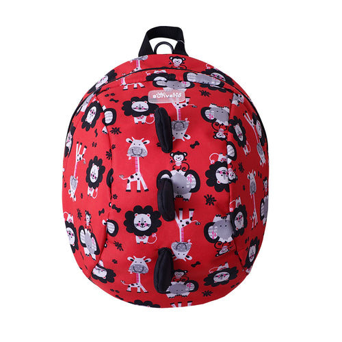 Red helmet with animal pattern on a white background