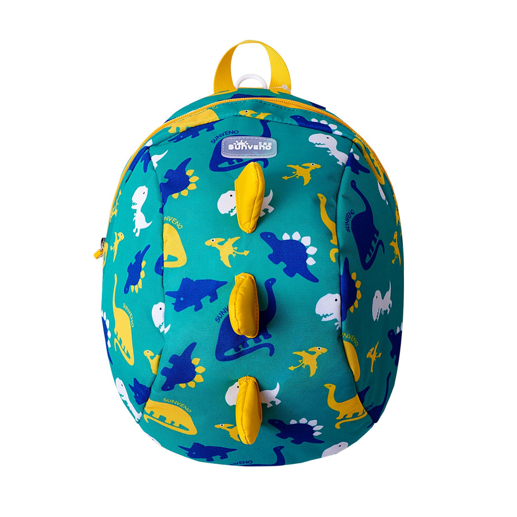 Children's backpack with dinosaur pattern on a white background