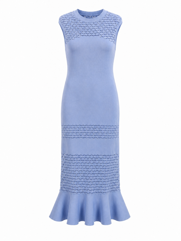 Elegant Knit Ruffled Maxi Dress