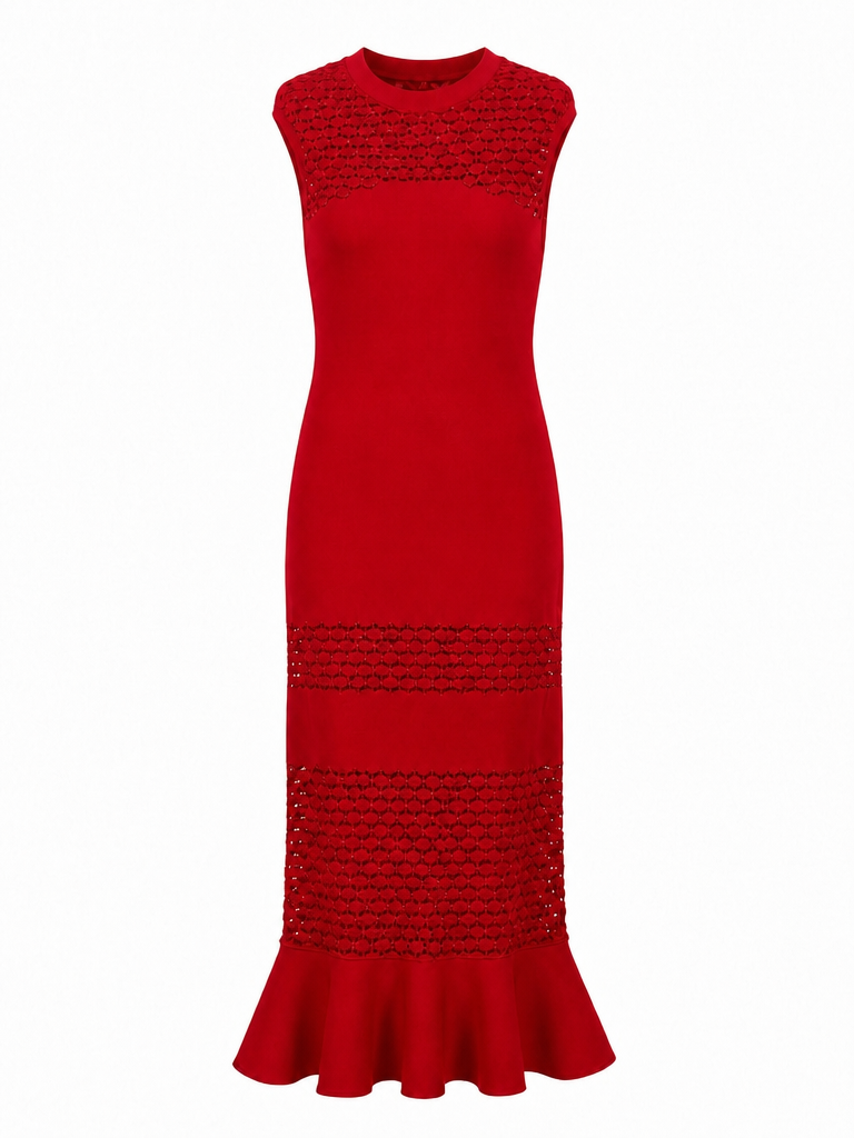 Elegant Knit Ruffled Maxi Dress