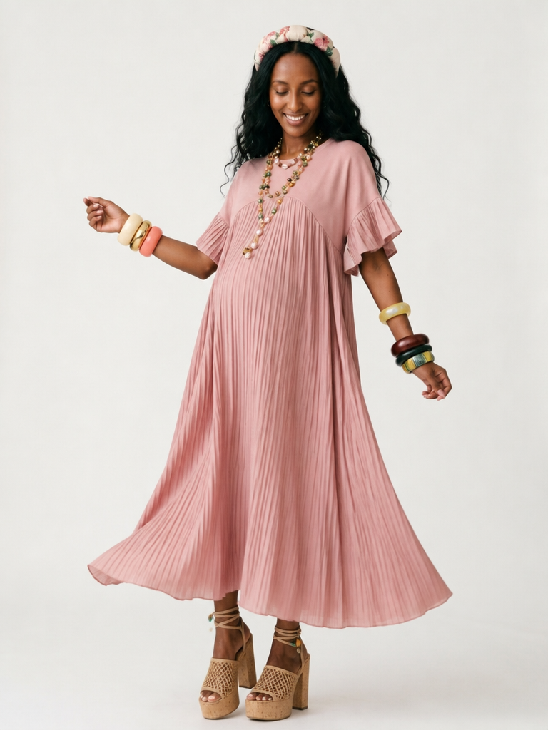 Radiant Pleated Ruffle Maxi Dress
