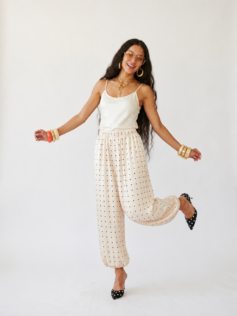 Radiant Polka Dot Satin Pants