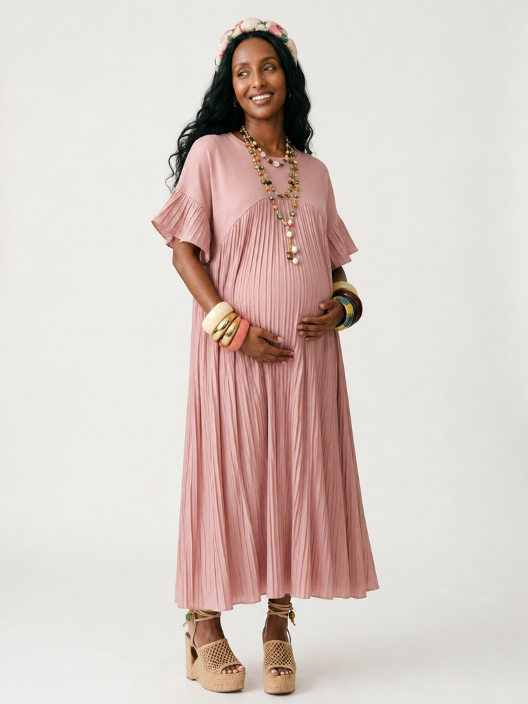 Radiant Pleated Ruffle Maxi Dress