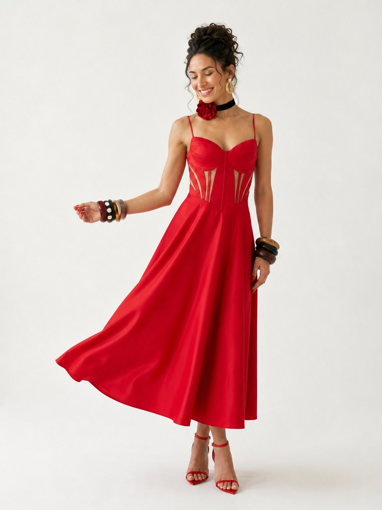 Elegant Waist Cinching Maxi Dress