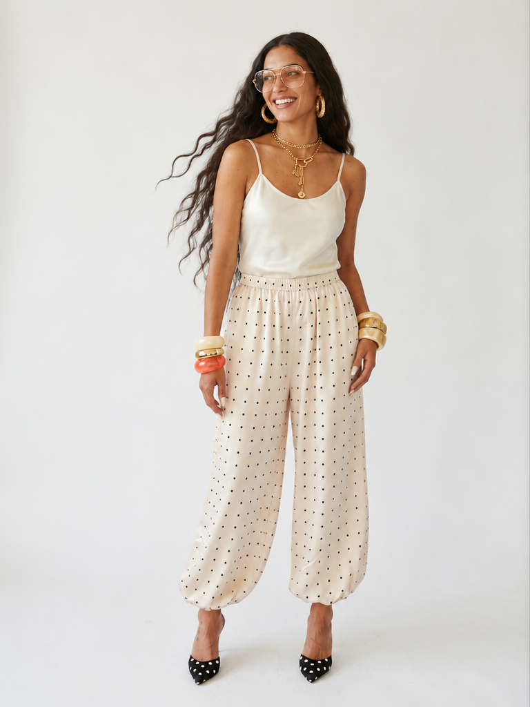 Radiant Polka Dot Satin Pants