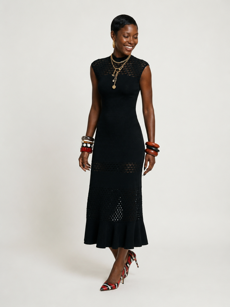 Elegant Knit Ruffled Maxi Dress