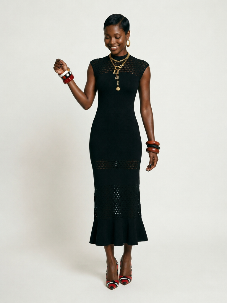 Elegant Knit Ruffled Maxi Dress