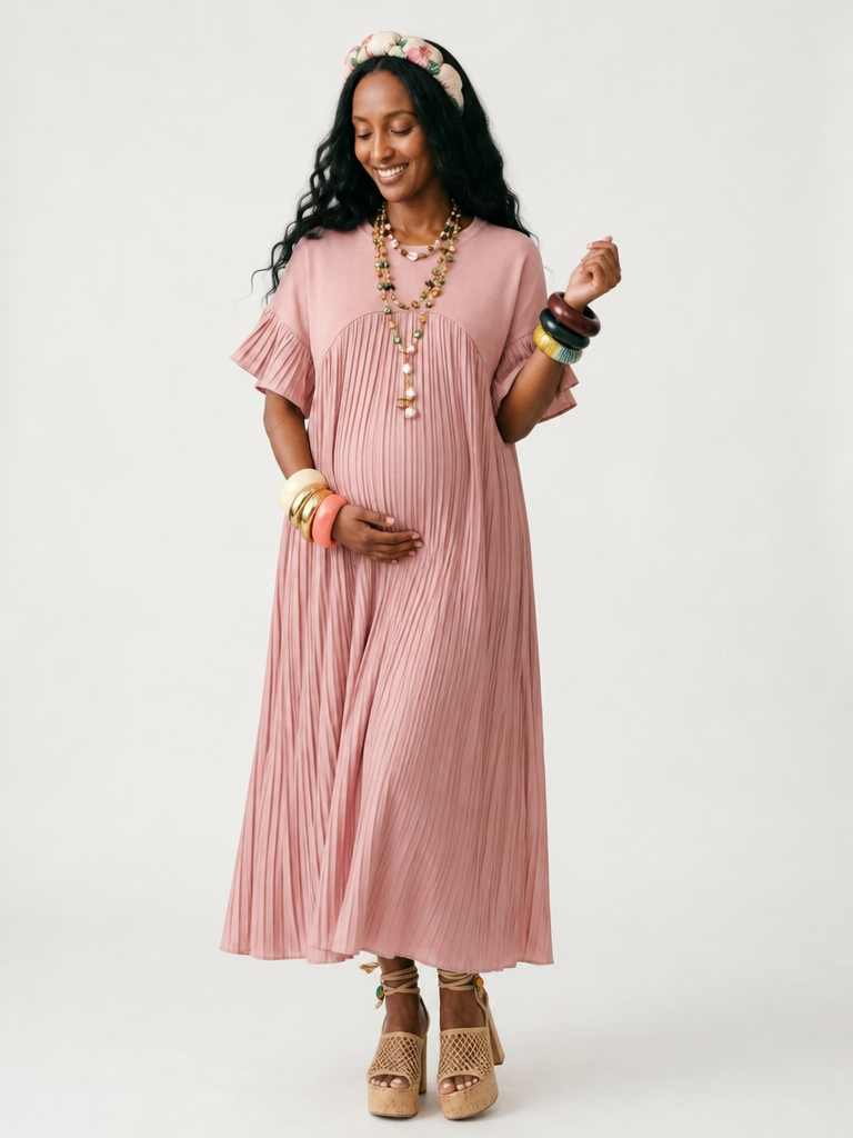 Radiant Pleated Ruffle Maxi Dress