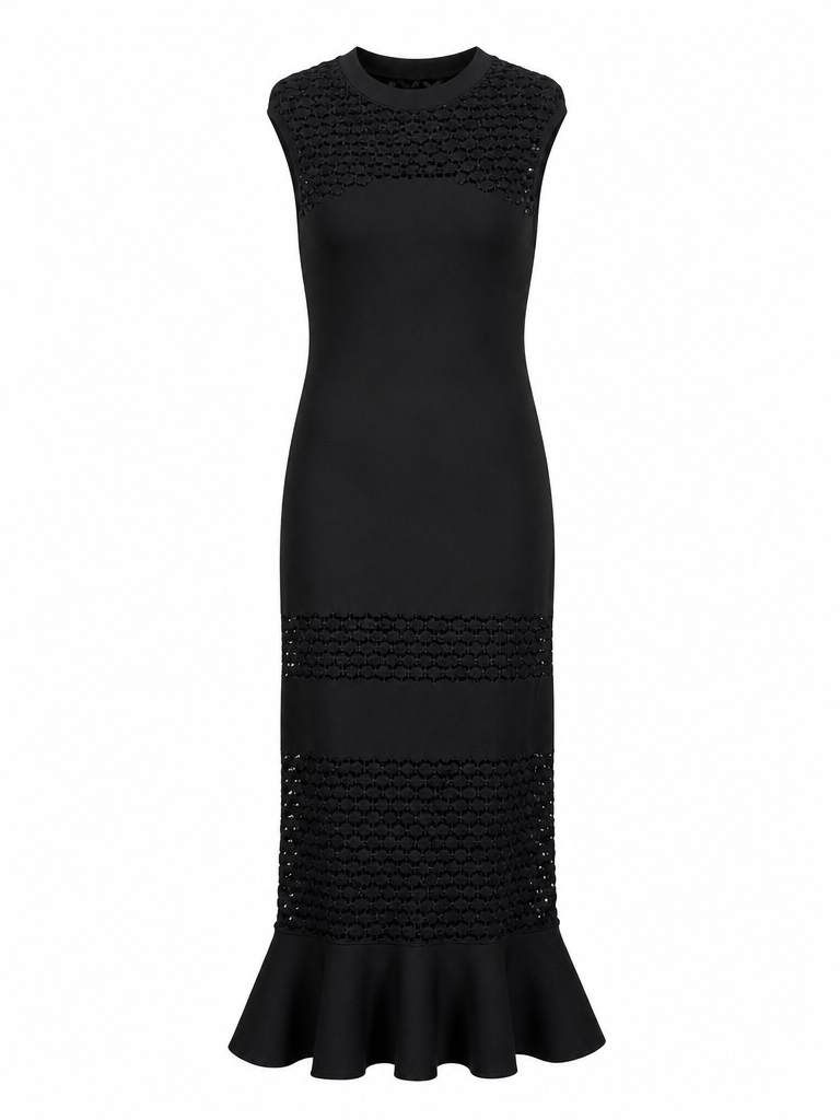 Elegant Knit Ruffled Maxi Dress