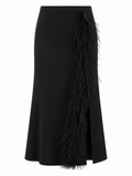 Daring Feather Slit Midi Skirt
