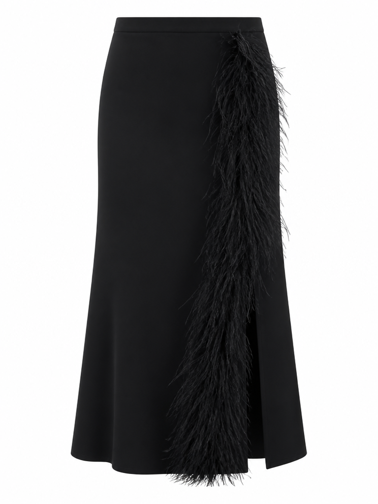 Daring Feather Slit Midi Skirt