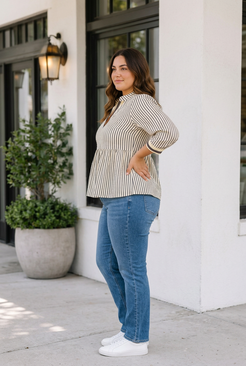 Holly Patchwork Striped Tunic PLUS Blouse-2