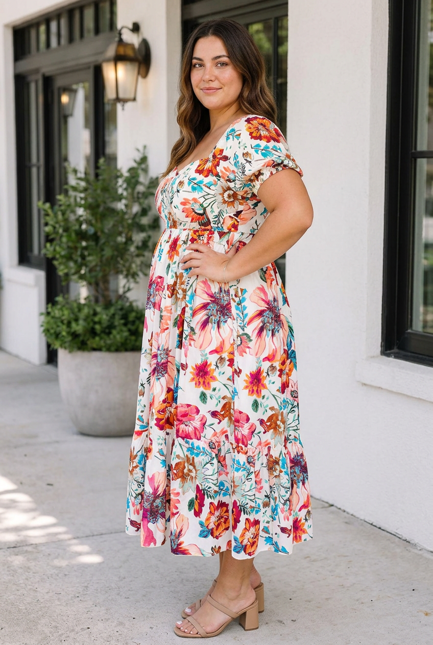 Natalia Flowy Midi PLUS Dress-2