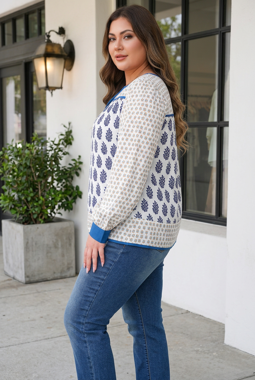 Cherish Sleeve Patchwork PLUS Blouse-2
