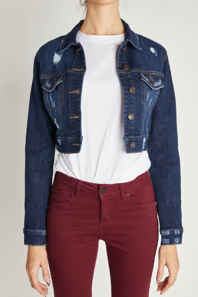Destructed Cropped Denim Jacket-1