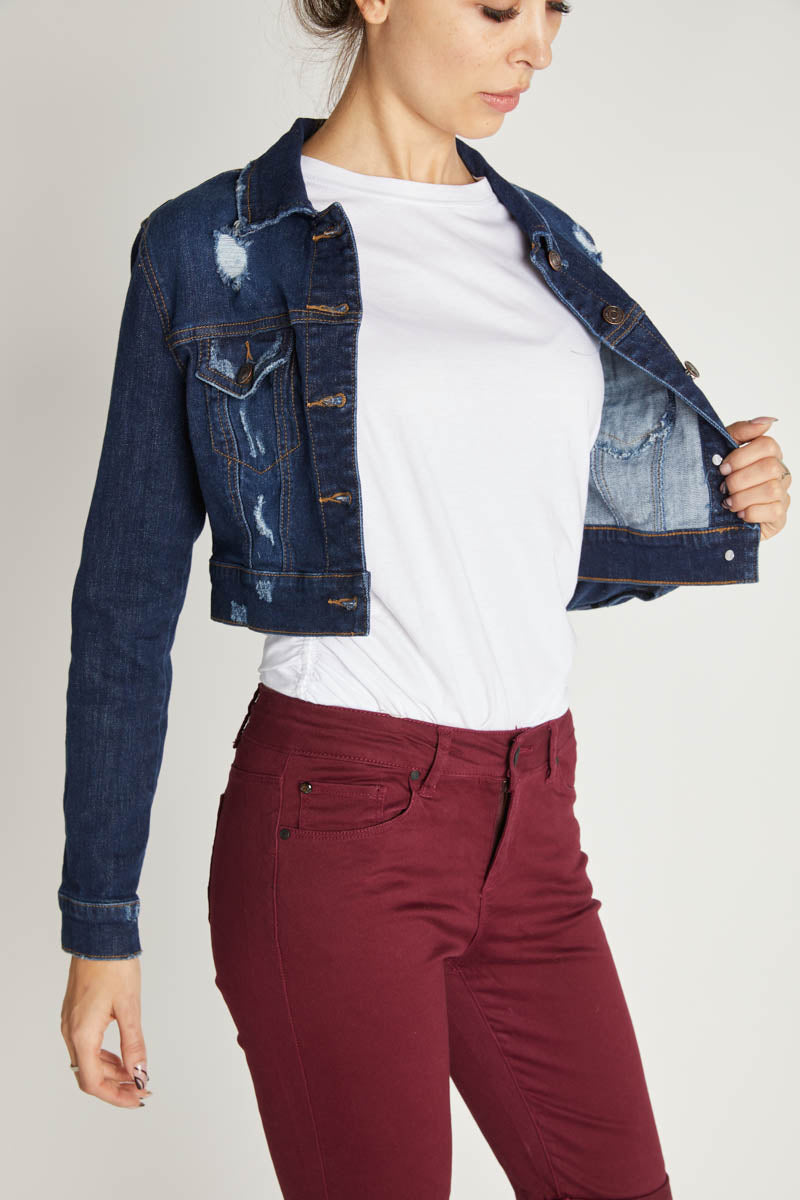 Destructed Cropped Denim Jacket-2