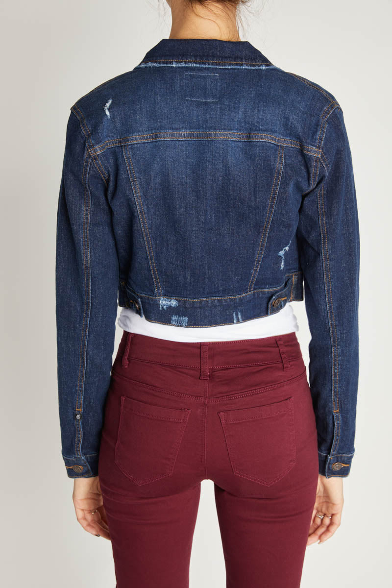 Destructed Cropped Denim Jacket-3