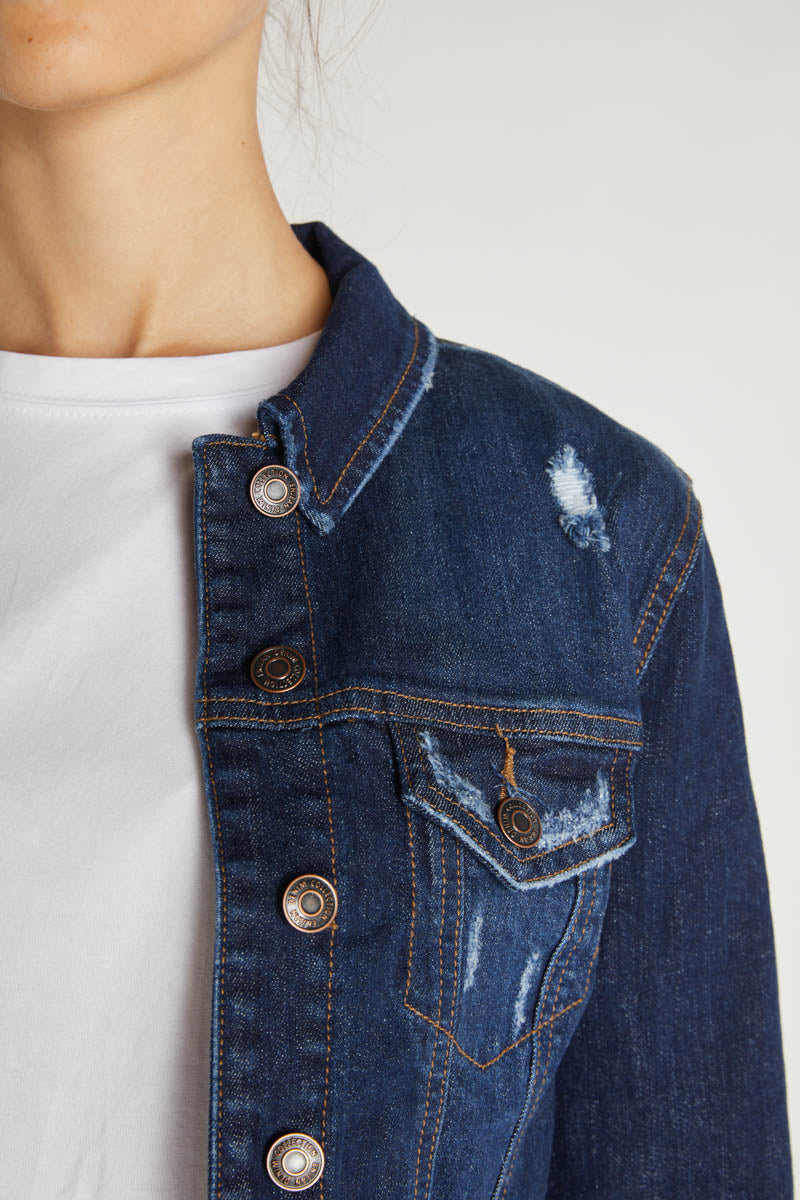 Destructed Cropped Denim Jacket-4
