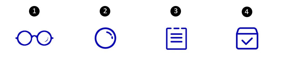 Set of four blue icons on a white background