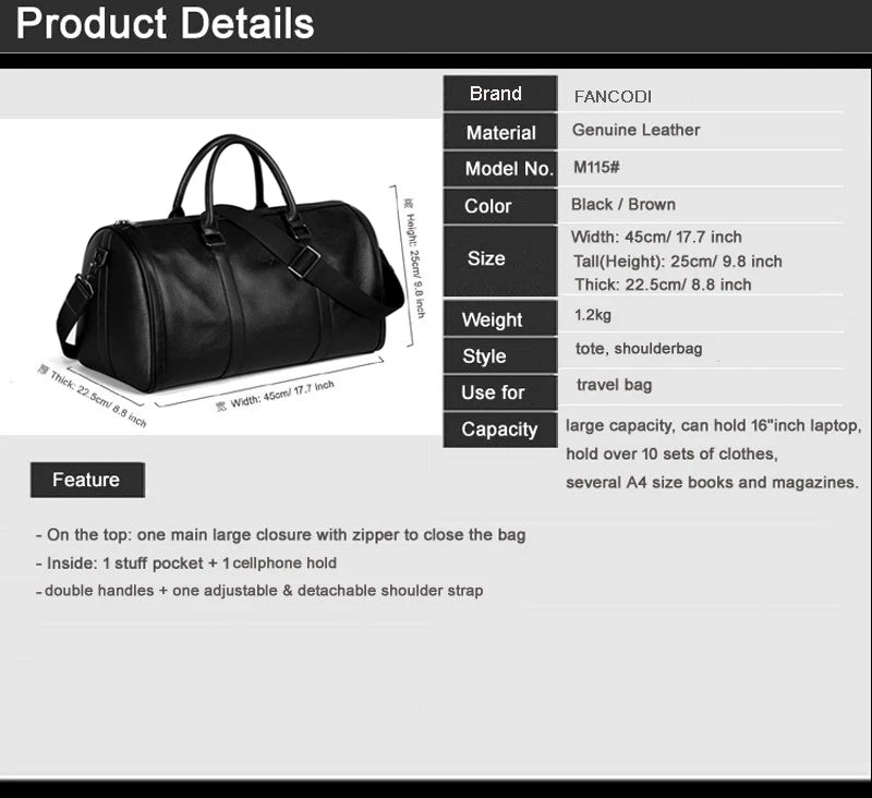 Genuine Leather Travel Duffle Bag