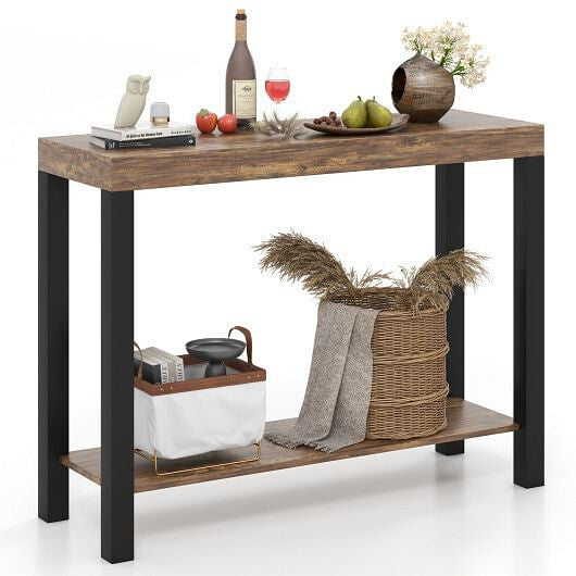 2-Tier Home Bar Table with Open Shelves and Boy Butter H2O 4ozStorage for Home Kitchen Living Room Pub-Rustic Brown