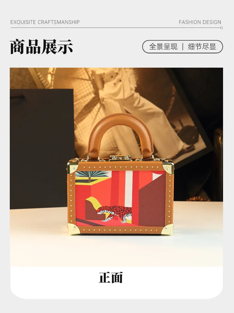 Trendy Women's Bag Personality Genuine Leather Box Bag Elegant Temperament Shoulder Crossbody Bag Designer Luxury Handbags