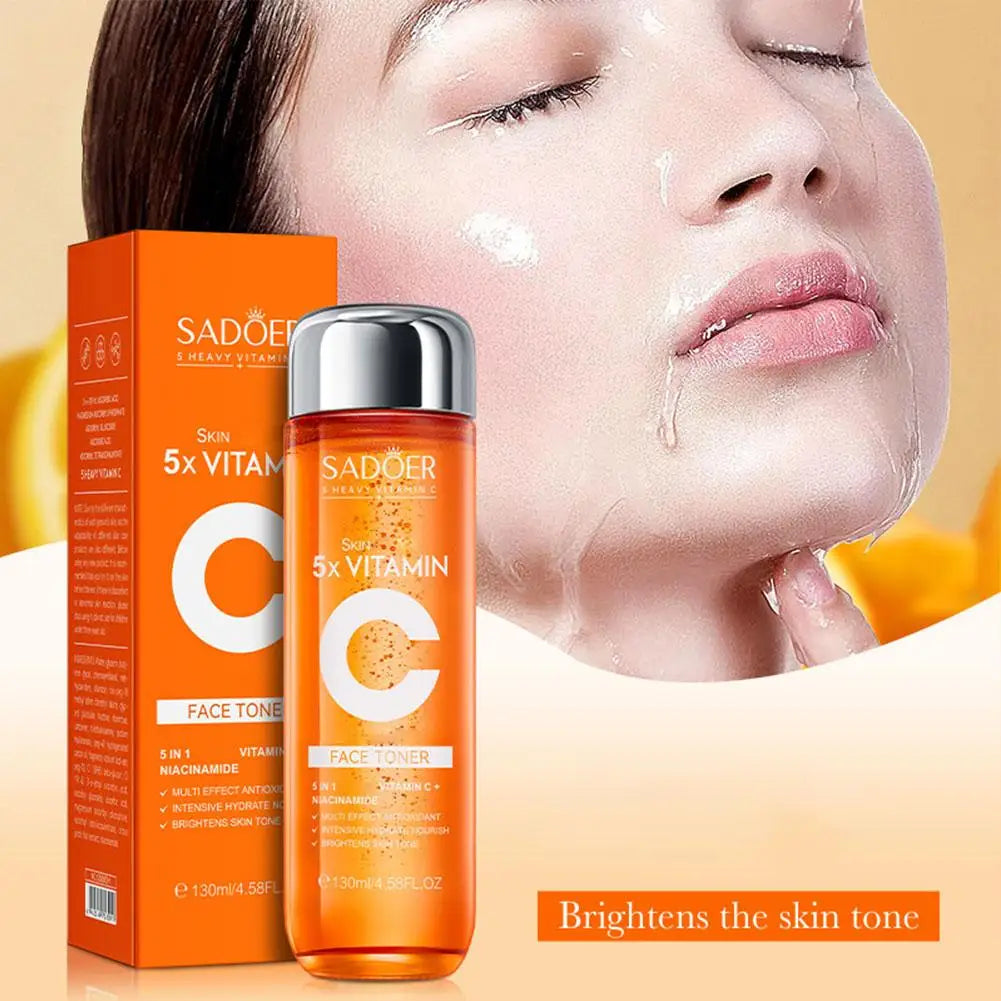 Sadoer Vitamin C face toner with packaging on a beige background