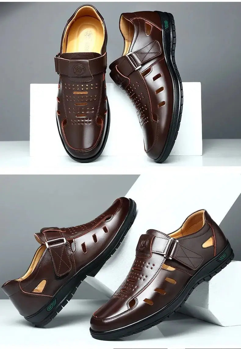 Men's Genuine Leather Sandals | Hollow Non-Slip Gladiator Summer Shoes