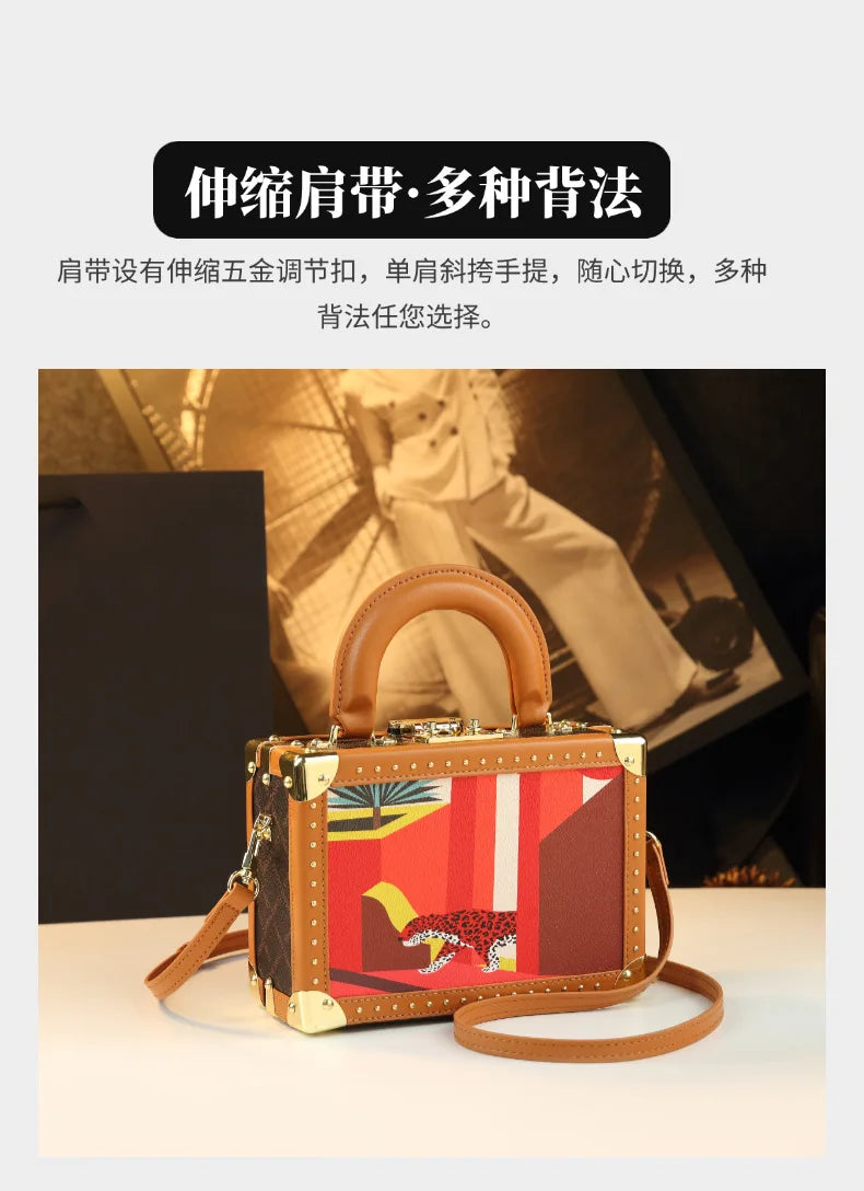 Trendy Women's Bag Personality Genuine Leather Box Bag Elegant Temperament Shoulder Crossbody Bag Designer Luxury Handbags