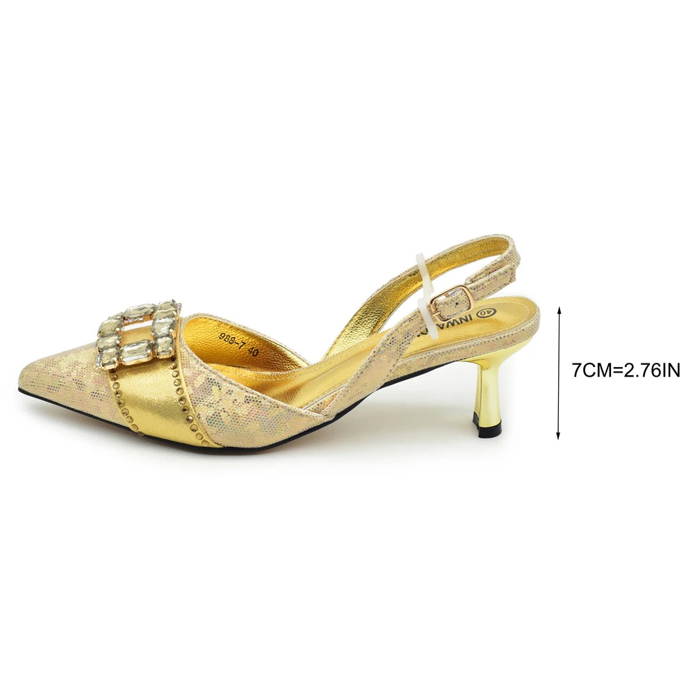 Women's Rhinestone Slingback Pumps with Matching Bag