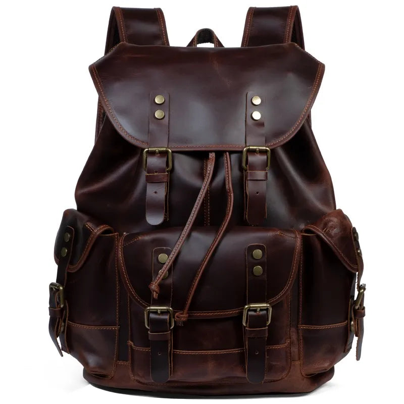 Retro crazy horse leather backpack men's large capacity travel bag fashion trend genuine leather backpack