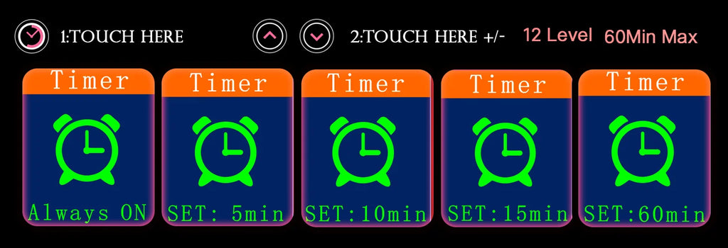 Digital timers with various settings on a black background