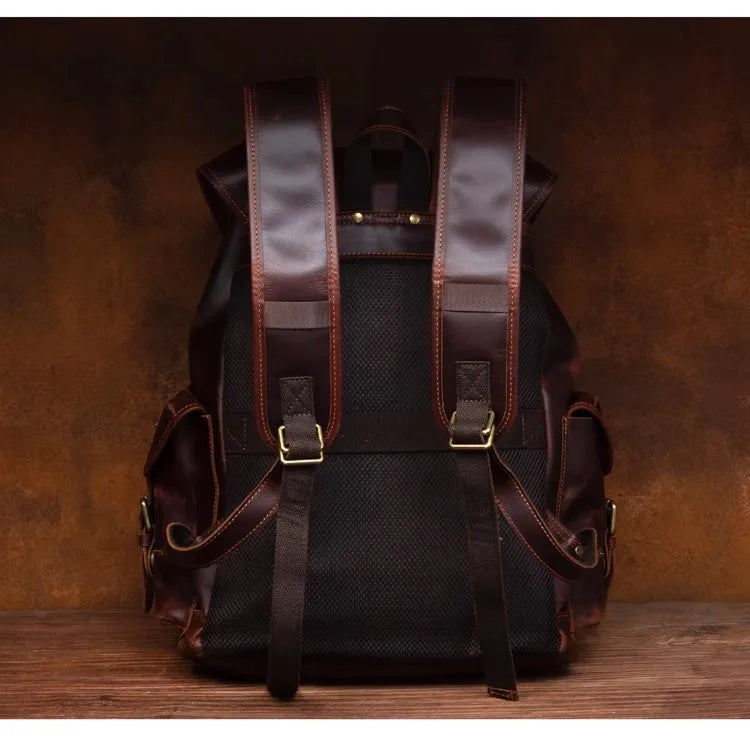 Retro crazy horse leather backpack men's large capacity travel bag fashion trend genuine leather backpack