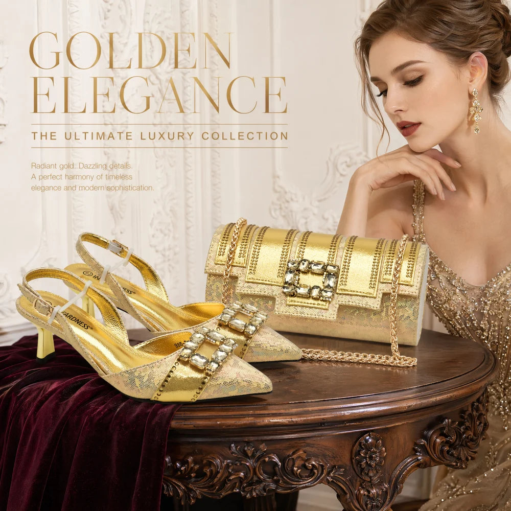 Women's Rhinestone Slingback Pumps with Matching Bag