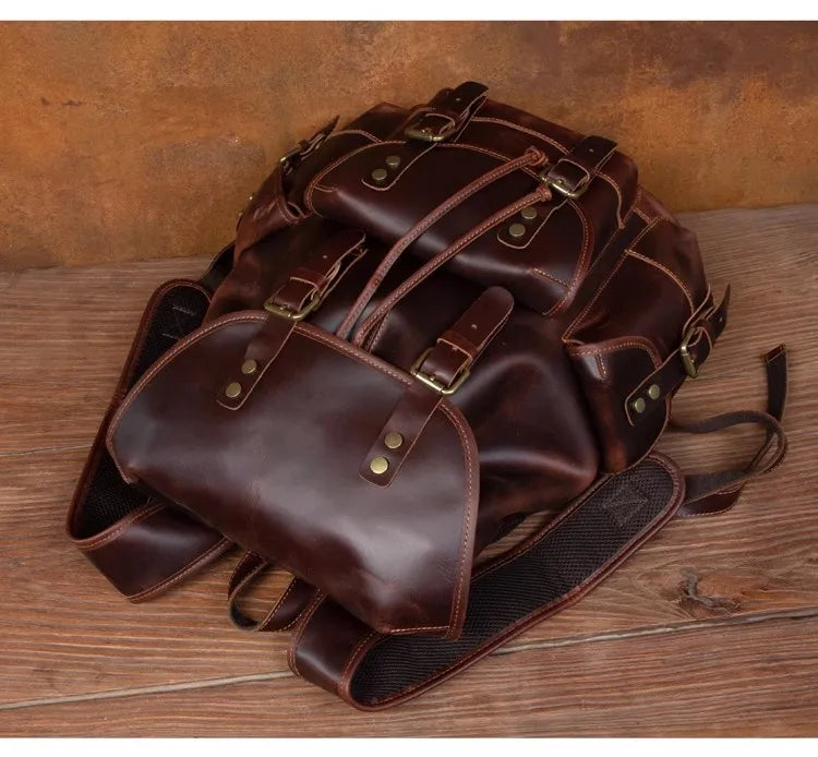 Retro crazy horse leather backpack men's large capacity travel bag fashion trend genuine leather backpack
